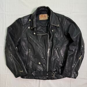 Vintage 70's Excelled Leather Belted Motorcycle Jacket - M
